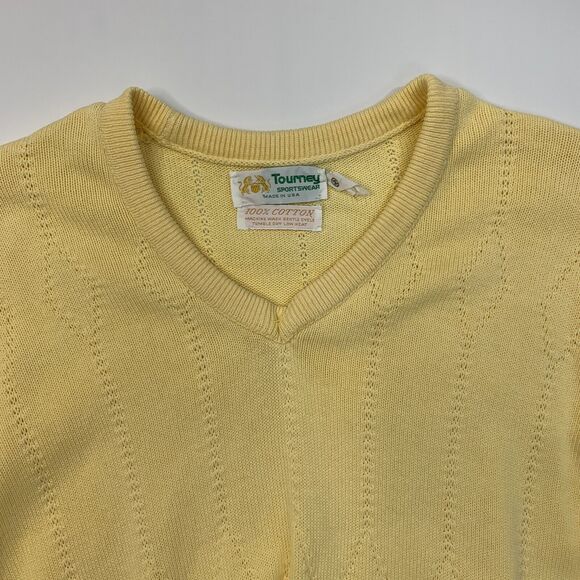 Vintage Tourney Sportswear Sweater Mens M Medium Yellow V Neck Cotton Made USA - Picture 4 of 9